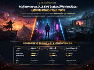 Midjourney vs DALL-E vs Stable Diffusion 2026 ultimate comparison guide showing three AI image generators side by side with features pricing and quality comparison