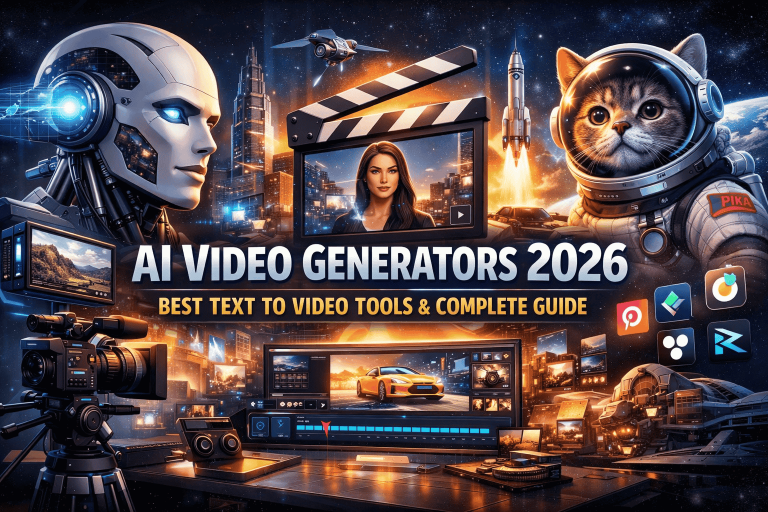 AI Video Generators 2026 - best text to video tools comparison guide featuring Runway ML, Pika Labs, HeyGen, Luma Dream Machine, and Kling for AI video creation