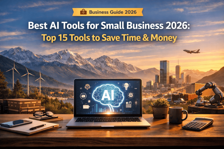 Best AI Tools for Small Business 2026 - top 15 AI tools to save time and money including HubSpot, Jasper, Zapier, Canva, and QuickBooks for small business owners